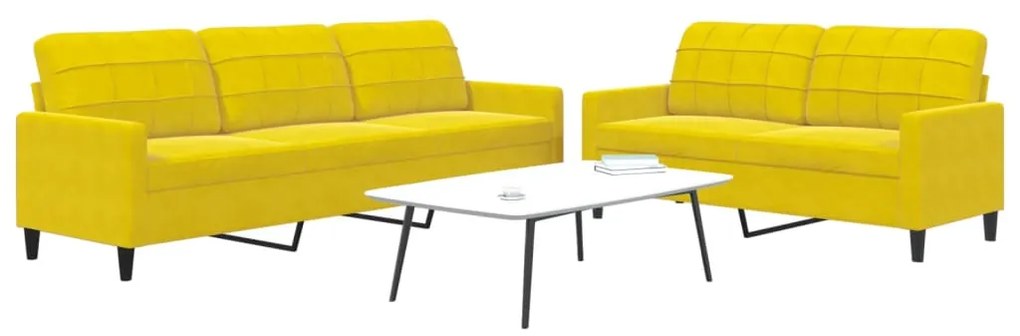 Set Di Divani 2 Pz Con Cuscini Giallo İn Velluto /