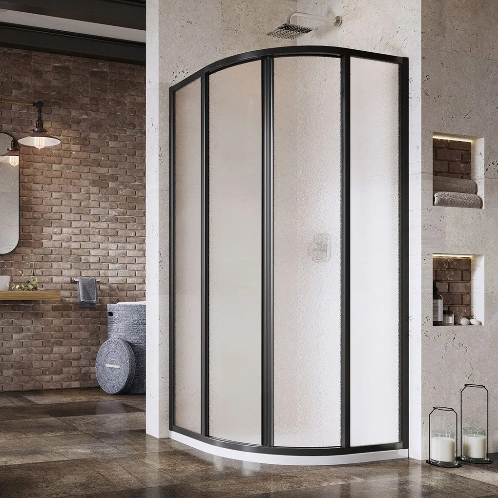 Ravak Supernova box doccia 90x90 cm semicircolare nero opaca/vetro con motivo 3117O302ZG