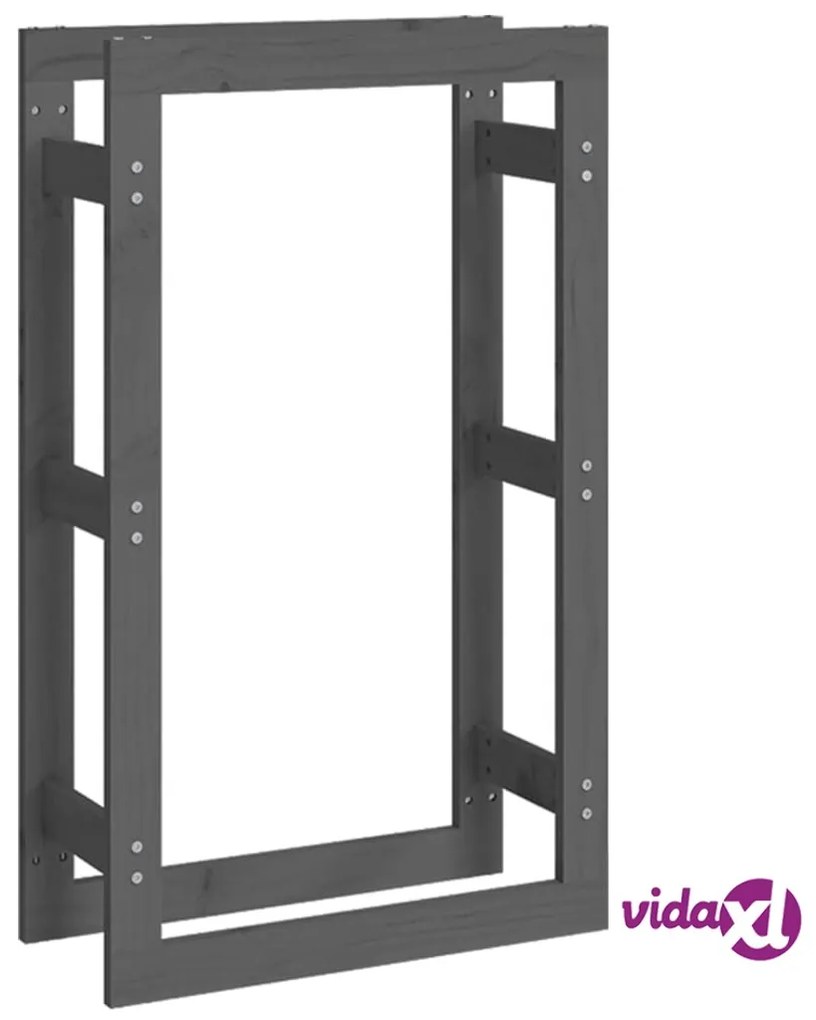 vidaXL Portalegna Grigio 60x25x100 cm in Legno Massello di Pino