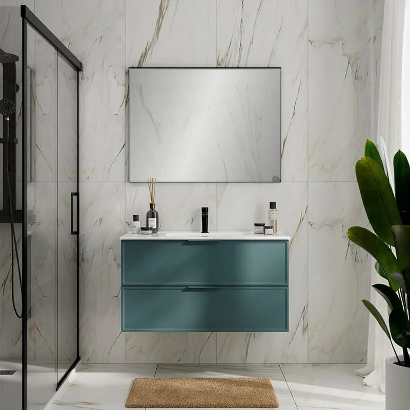 Mobile bagno da fissare con lavabo QUADRA L 100 x H 55 x P 45 cm mirto opaco in mdf 2 cassetti per vasca centrale