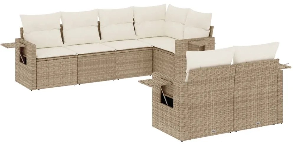 Set Divani da Giardino 7 pz con Cuscini Beige in Polyrattan