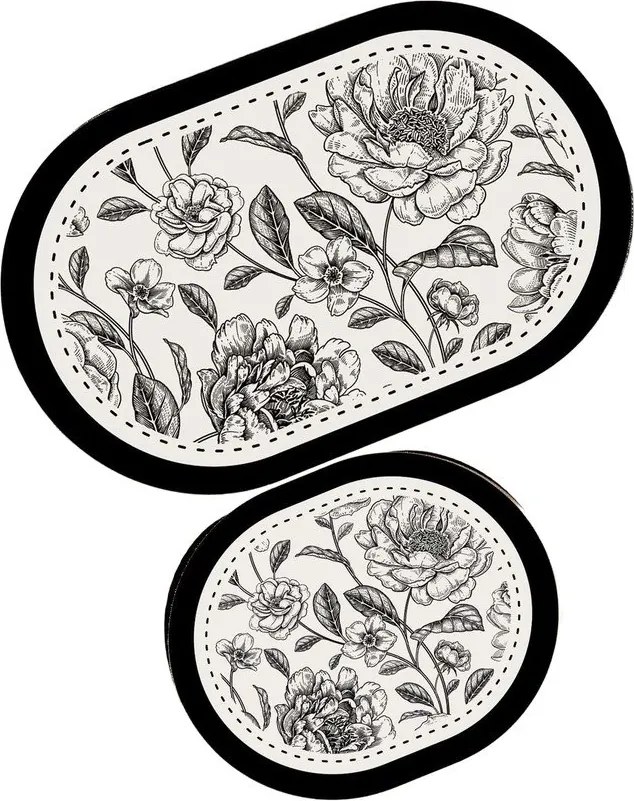 Set di tappetini per il bagno bianchi e neri 2 pz 60x100 cm Rasse – Foutastic