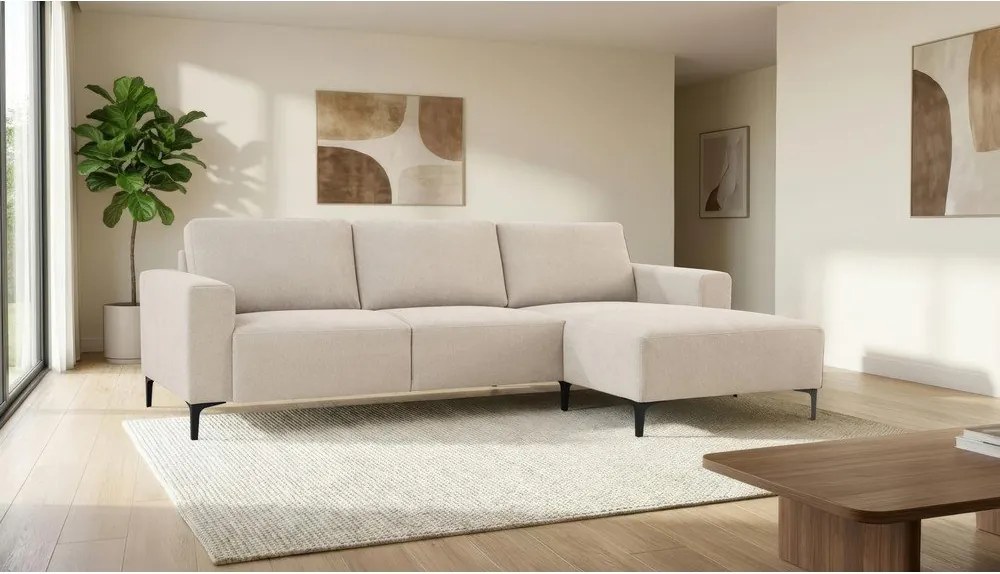 Divano angolare beige (con penisola a destra/con chaise lounge) con rivestimento in ciniglia Fabian – Scandic