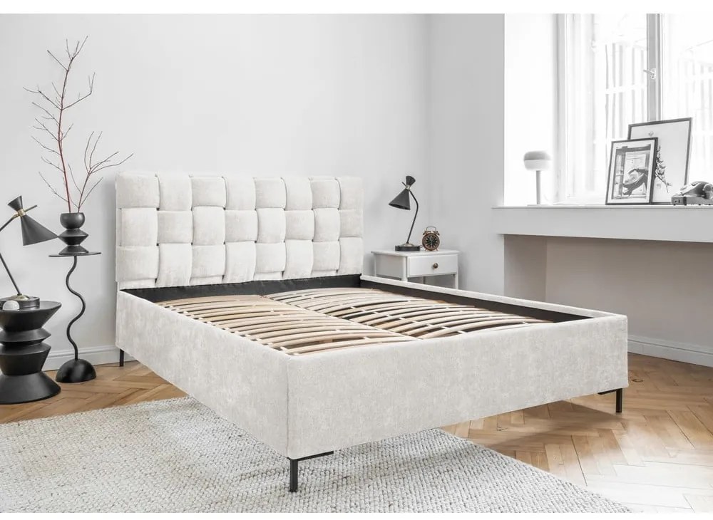 Letto matrimoniale imbottito color crema con rete inclusa 140x200 cm Eve – Miuform