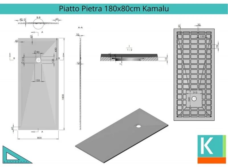 Kamalu - piatto doccia 180x80 ardesia effetto pietra