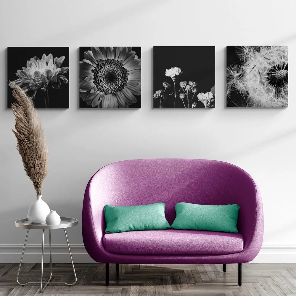 Set di quadri – Fiori delicati in bianco e nero