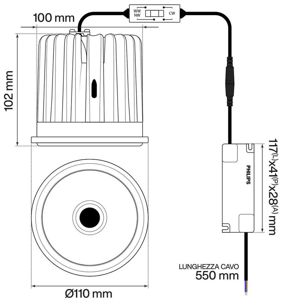 Lampada LED AR111 35W CRI90 Bianco Variabile 38/90° con driver Philips Colore Bianco Variabile CCT