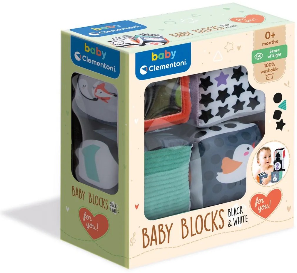 Clemmy baby - Cubi tessili per bambini in bianco e nero - 4 pz