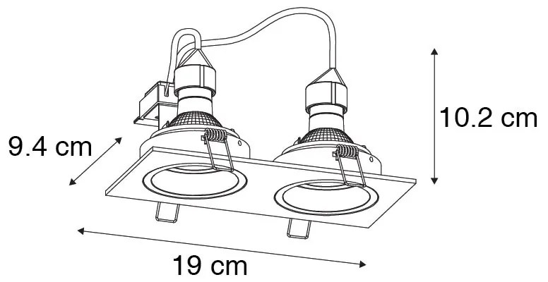 Set di 6 faretti da incasso quadrati neri orientabili a 2 luci - Chuck