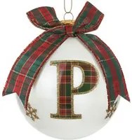 Pallina Natale lettera P tartan vetro 10 cm