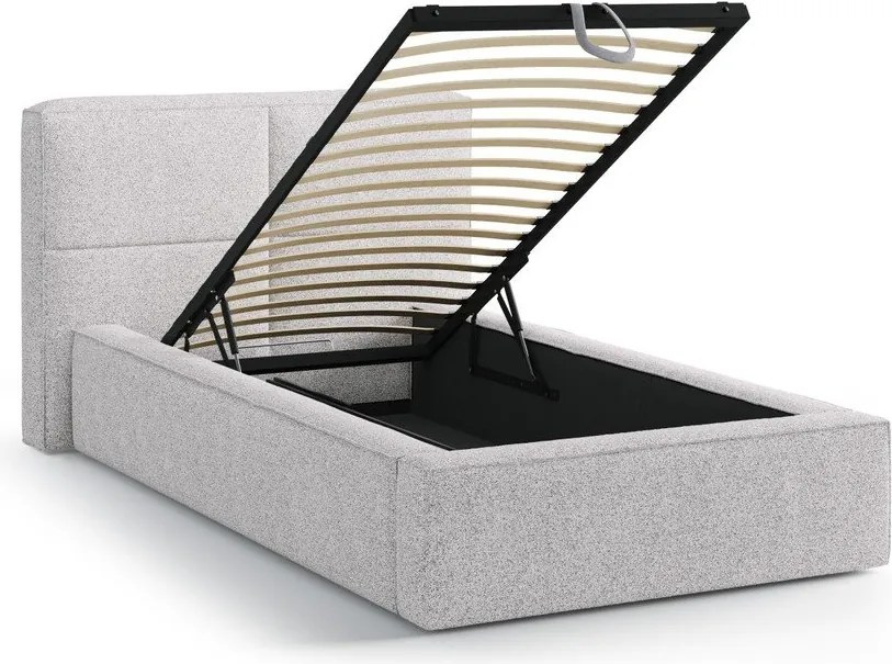 Letto singolo imbottito grigio chiaro con contenitore con rete inclusa 90x200 cm Darren – Micadoni