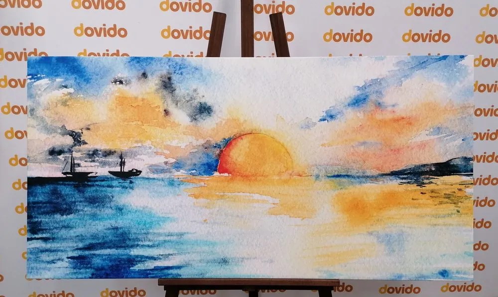 Stampa su tela – Mare acquerellato e tramonto
