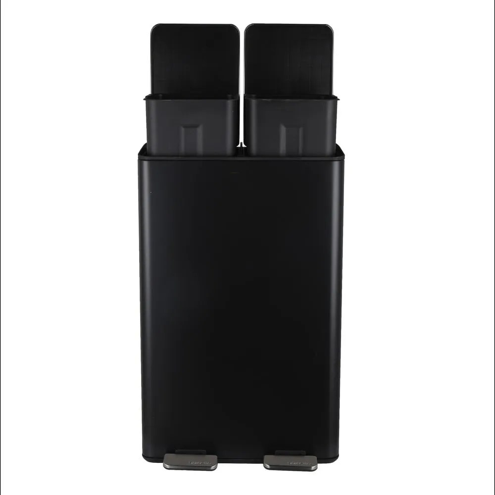 Cestino per la spazzatura nero opaco in acciaio per raccolta differenziata/con pedale 2x30 l Aliya – Spirella