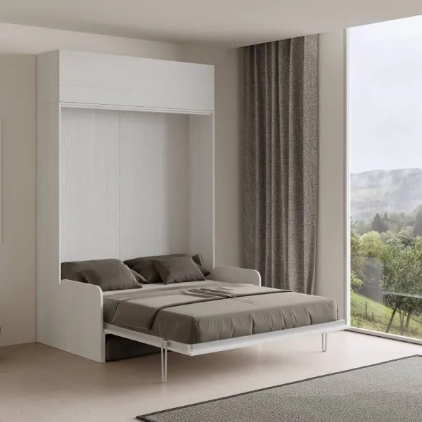 Letto matrimoniale a scomparsa 160 cm con pensile Bianco KENTARO SOFŔ