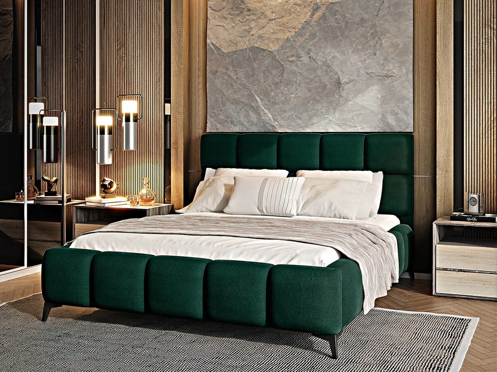 Letto matrimoniale con box contenitore California - 180 x 200 cm , Tessuto verde scuro