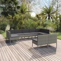 Set Divani da Giardino 9 pz con Cuscini in Polyrattan Grigio 3094606