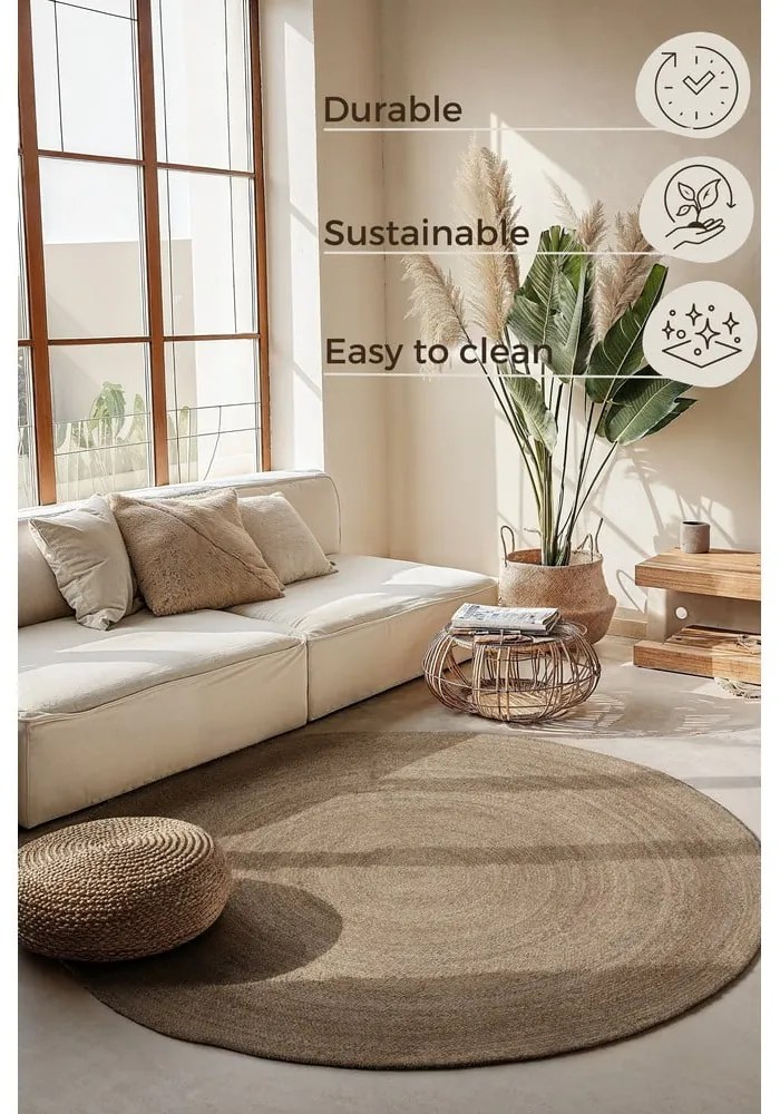 Tappeto rotondo greige in iuta reversibile ø 100 cm Braided – Hanse Home