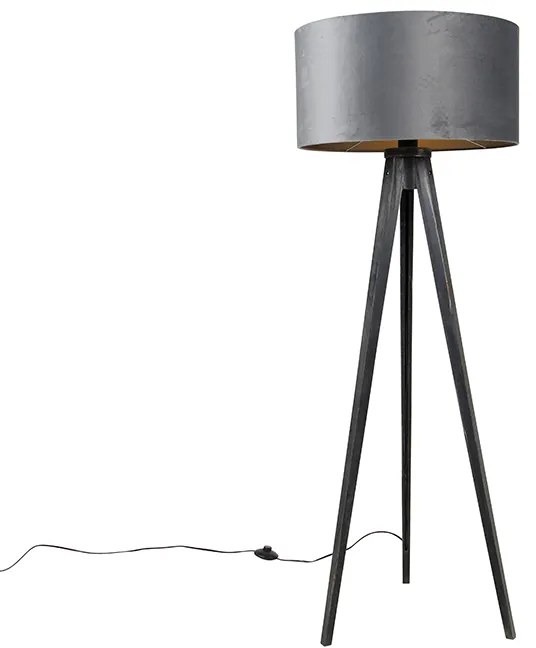 Lampada da terra a treppiede nera con paralume grigio 50 cm - Tripod Classic