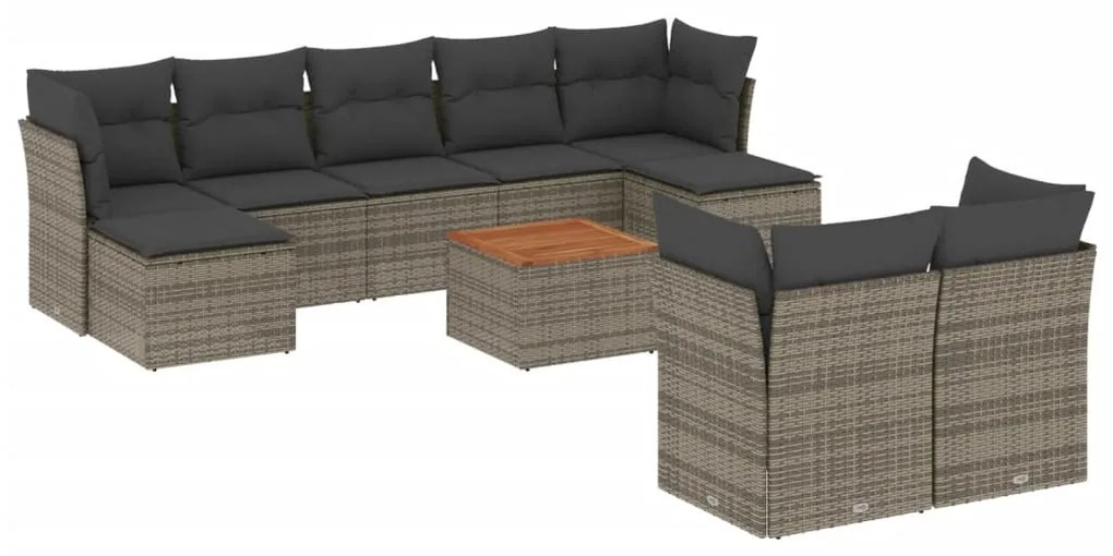 Set divano da giardino 10 pz con cuscini grigio in polyrattan