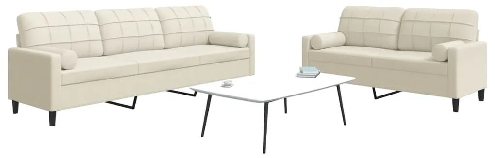 Set Di Divani 2 Pz Con Cuscini E Rinforzi Crema İn Velluto /