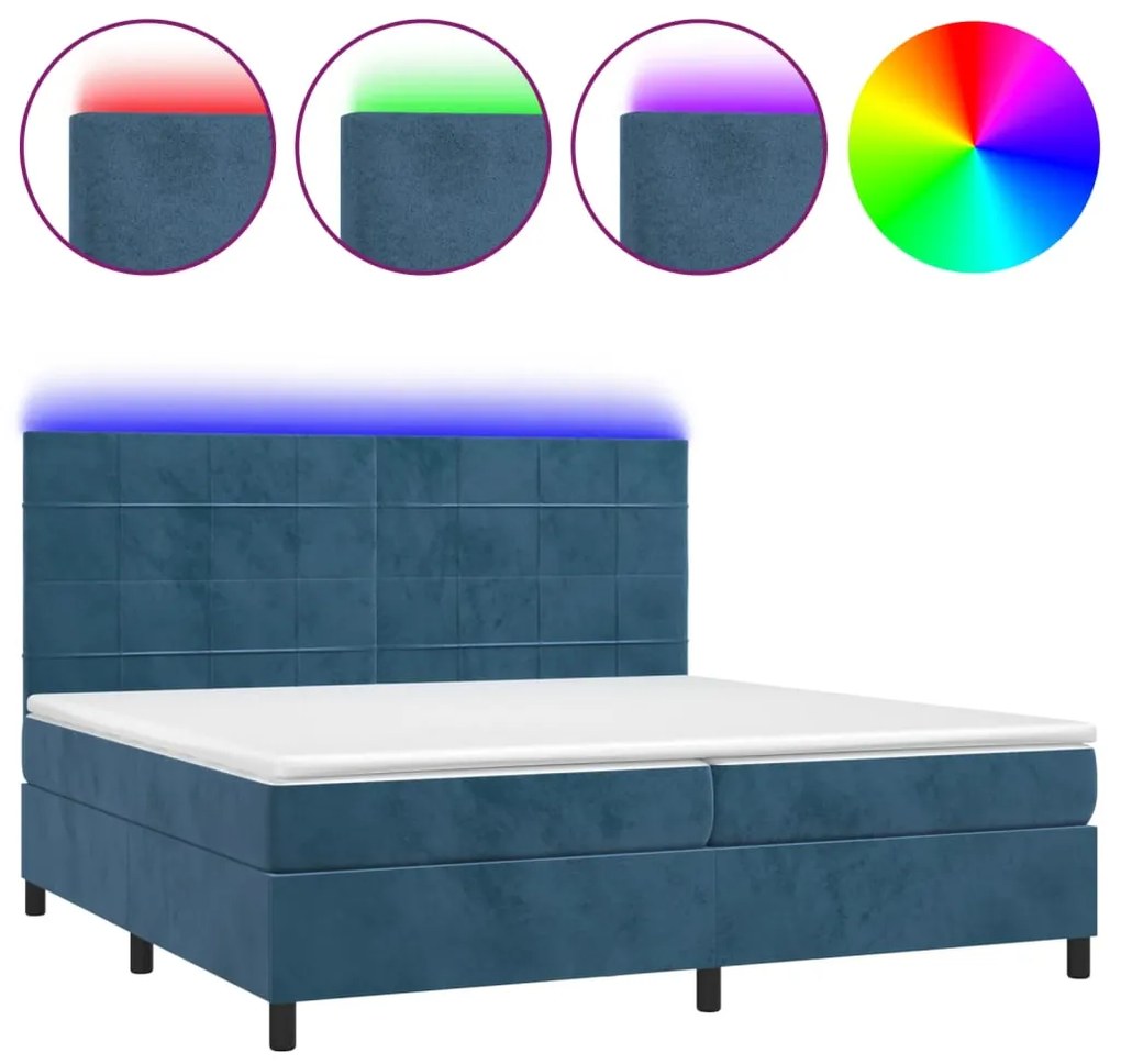 Letto a molle con materasso e led blu scuro 200x200 cm