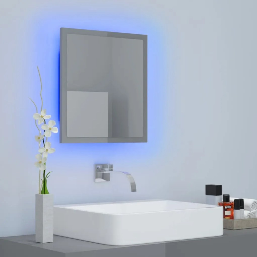 Specchio da bagno led grigio lucido 40x8,5x37 cm in acrilico