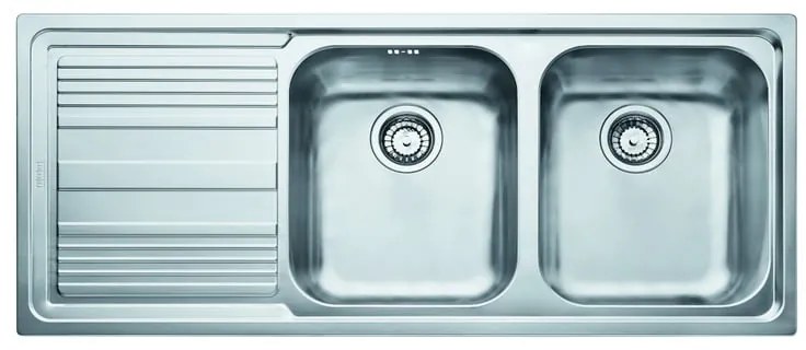 Lavello integrato 2 vasche in inox argento FRANKE Logica line L 50 x L 116 cm, sgocciolatoio a sinistra