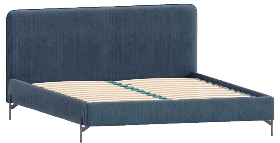 Letto matrimoniale imbottito blu scuro con griglia 140x200 cm Barker - Ropez