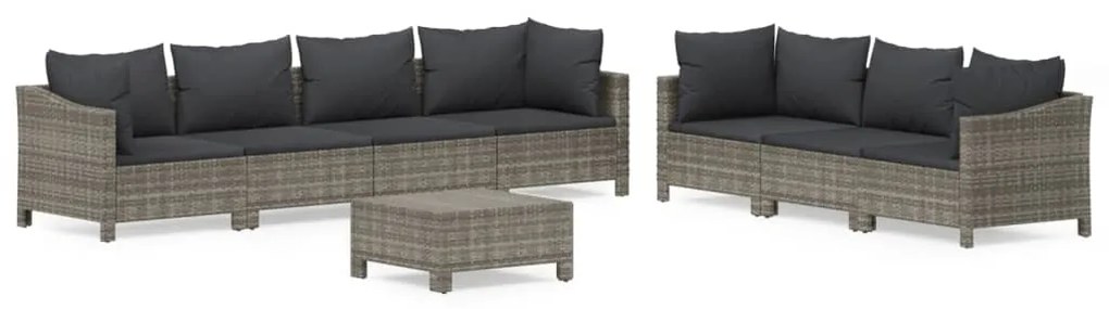 Set divani da giardino 8 pz con cuscini in polyrattan grigio