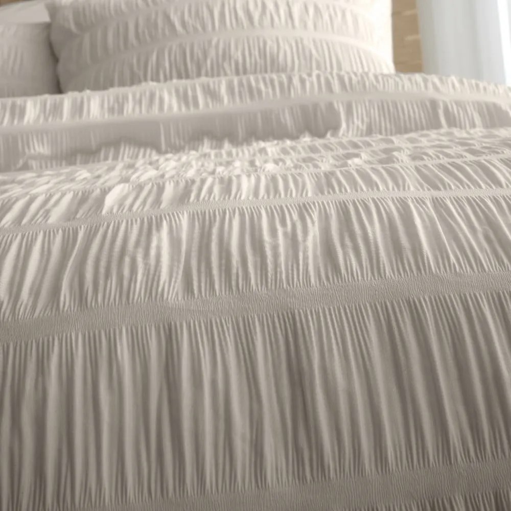 Set copripiumino e federa beige in crêpe per letto matrimoniale e per letto esteso 230x220 cm Seersucker – Catherine Lansfield