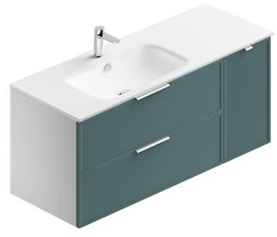 Mobile sottolavabo e lavabo Quadra bianco-mirto in mdf L 120 x H 57 x P 46 cm, 1 anta 2 cassetti