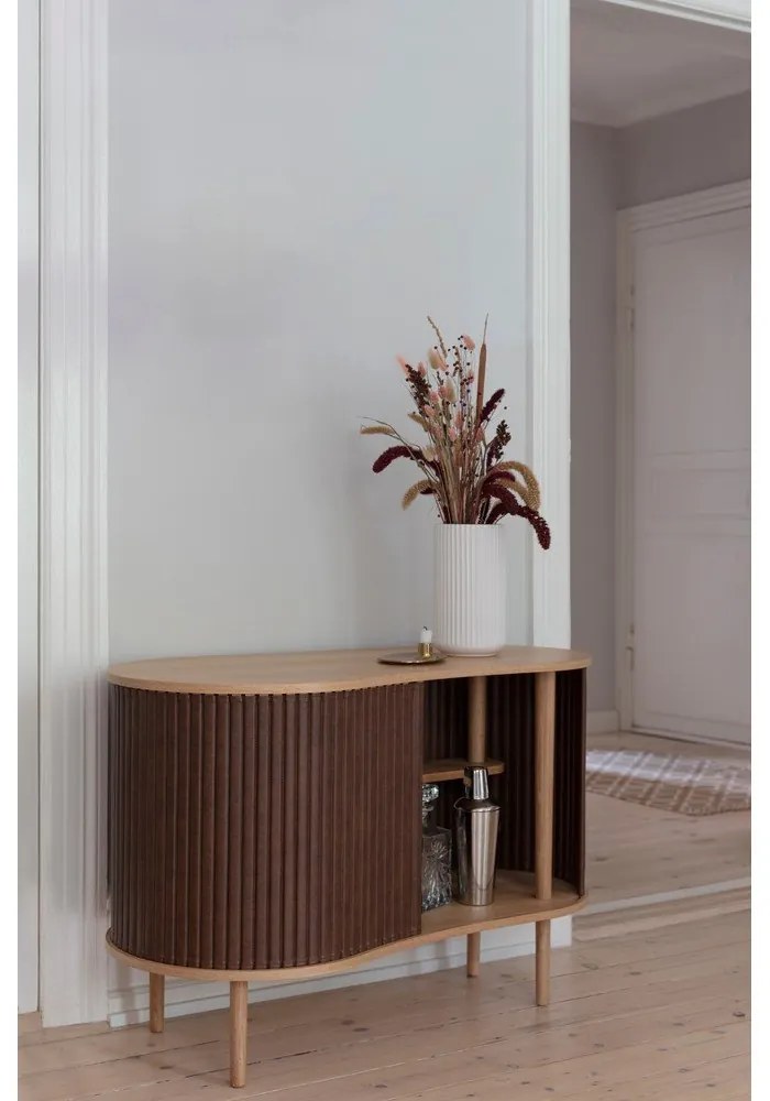 Cassettiera bassa in rovere decorato in marrone e naturale con ante scorrevoli 100x67 cm Audacious - UMAGE