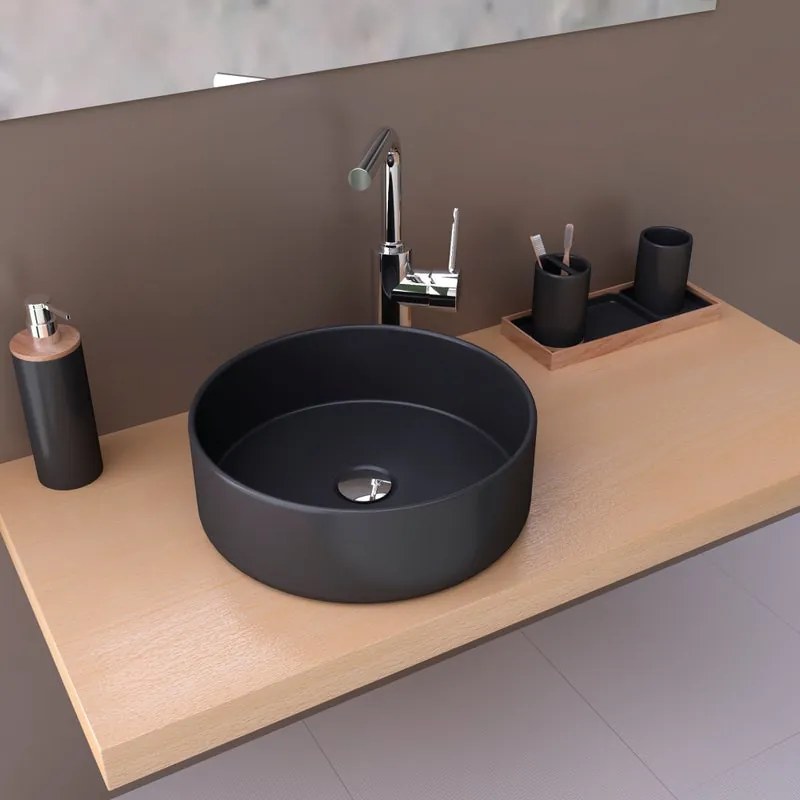 Lavabo da appoggio Marsala SANYCCES rettangolare piletta non inclusa in ceramica L 35.5 x H 11.5 x P 10.5 cm nero opaco piletta non inclusa