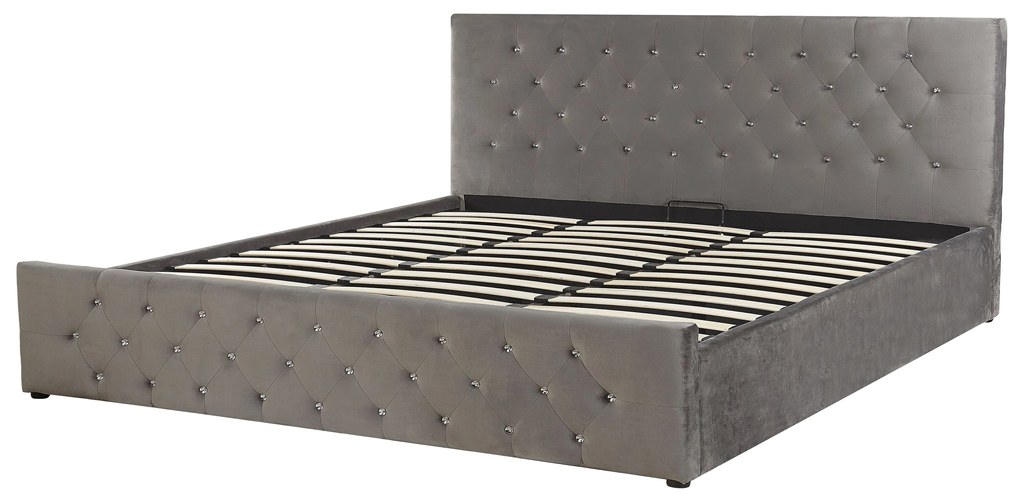 Letto contenitore velluto grigio 180x200 cm AMIENS Beliani