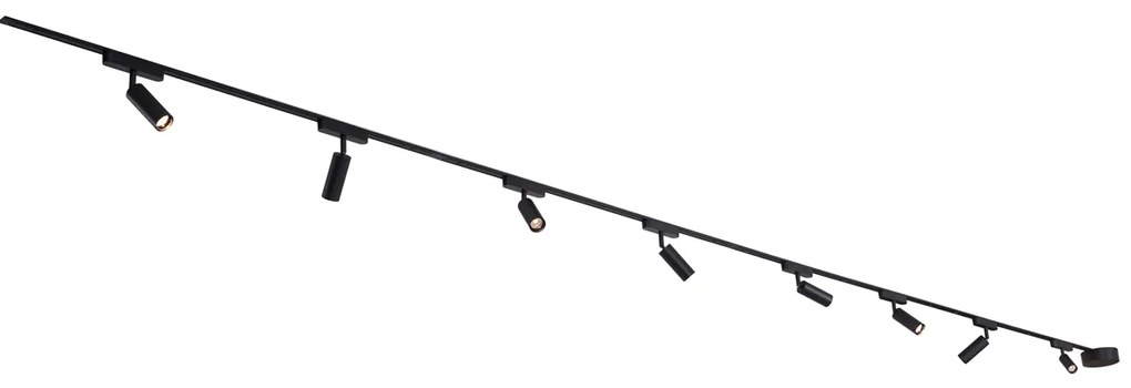 Sistema di illuminazione su binario moderno con 8 faretti neri monofase - Magnetic Samson