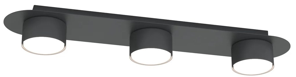 Plafoniera 3 Luci Freya In Acciaio Nero Diffusori A Cilindro