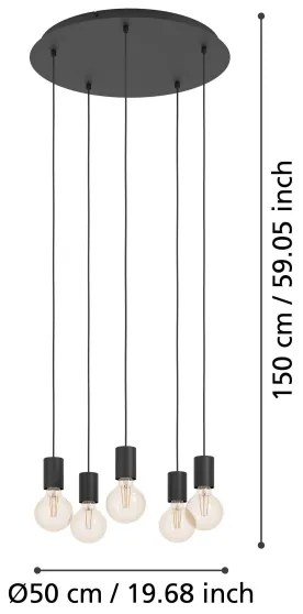 Eglo 390267 - Lampadario a sospensione con filo HUEBRO 5xE27/40W/230V nero