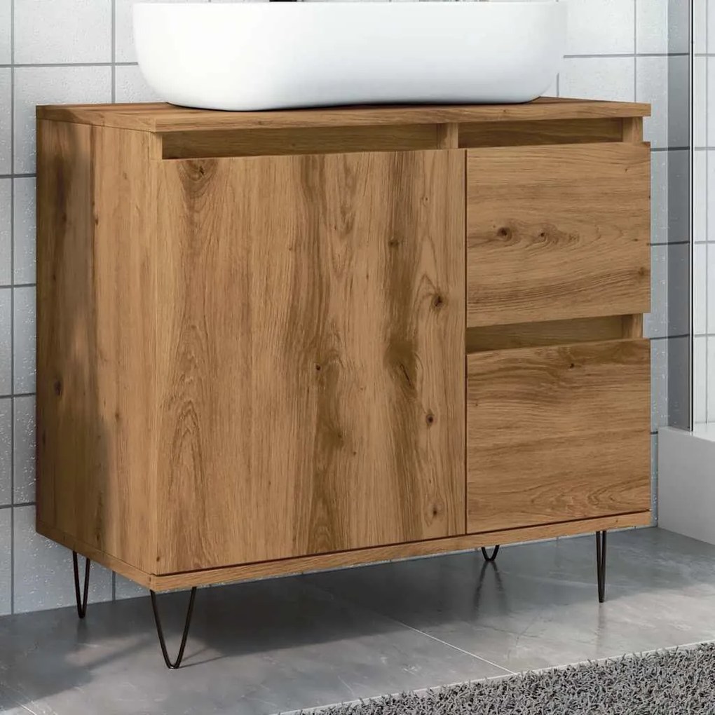 Armadietto Da Bagno Rovere Artigianale 65x33x60cm İn Truciolato /