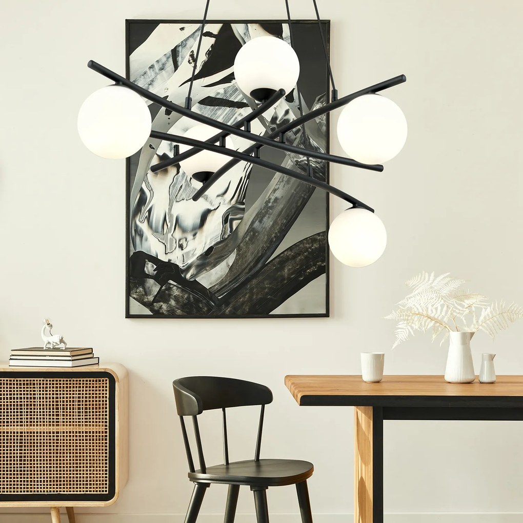 Lampadario Moderno Cadmo Acciaio Nero Bianco 5 Luci E14 Ip20