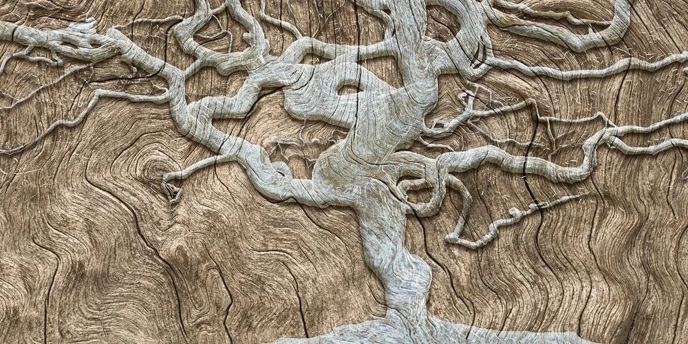 Quadro su tela – Albero astratto su legno in tonalità beige