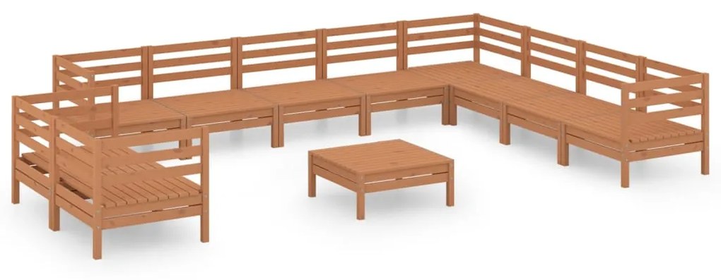 Set salotto da giardino 11 pz in legno massello di pino miele