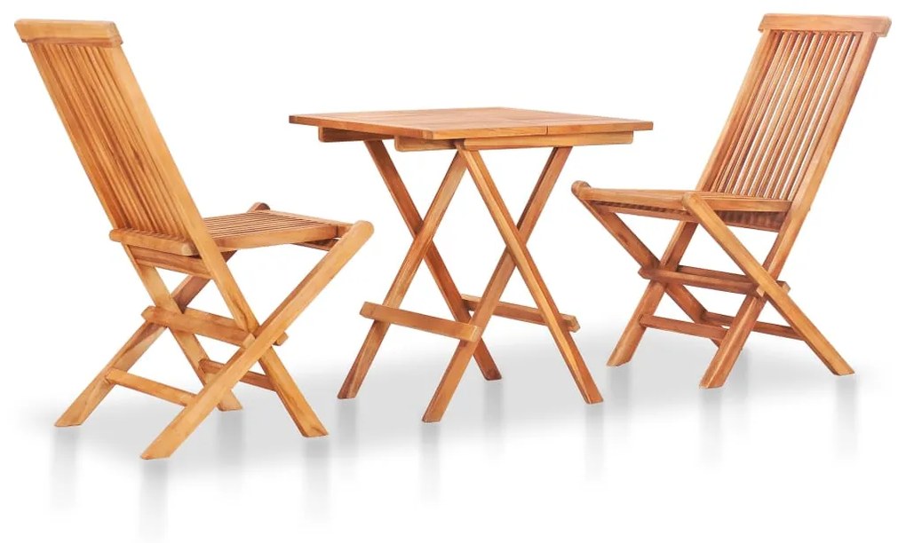 Set da bistrot 3 pz con cuscini rossi in legno massello di teak