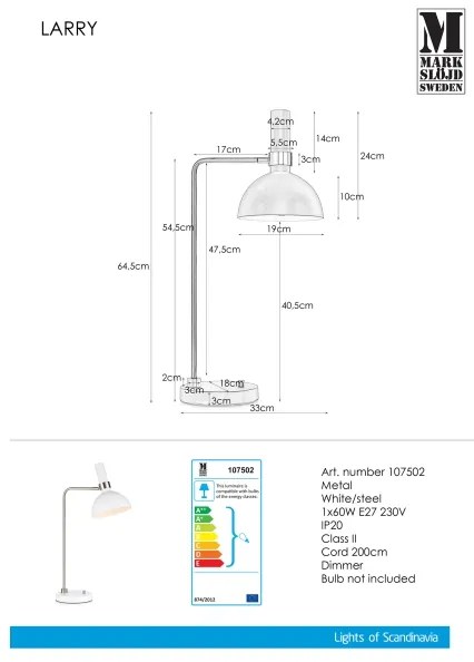 Markslöjd 107502 - Lampada da tavolo dimmerabile LARRY 1xE27/60W/230V