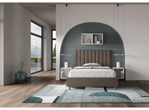 Letto matrimoniale francese contenitore imbottito 140x190 similpelle cappuccino Agueda