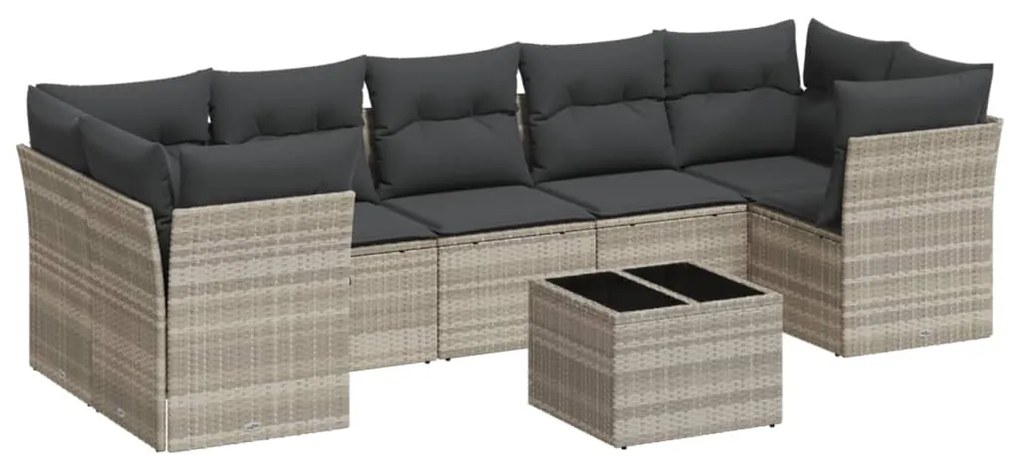 Set divano da giardino 8pz con cuscini grigio chiaro polyrattan