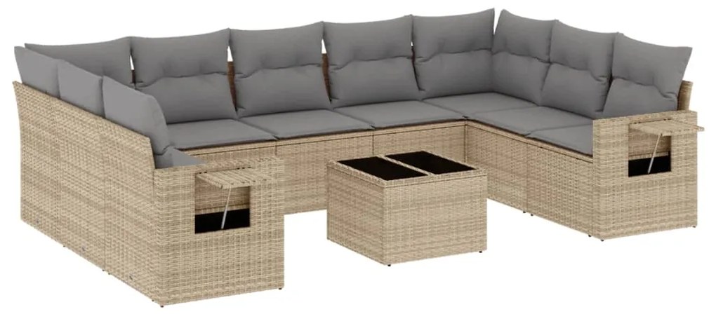 Set divano da giardino 10 pz con cuscini beige in polyrattan