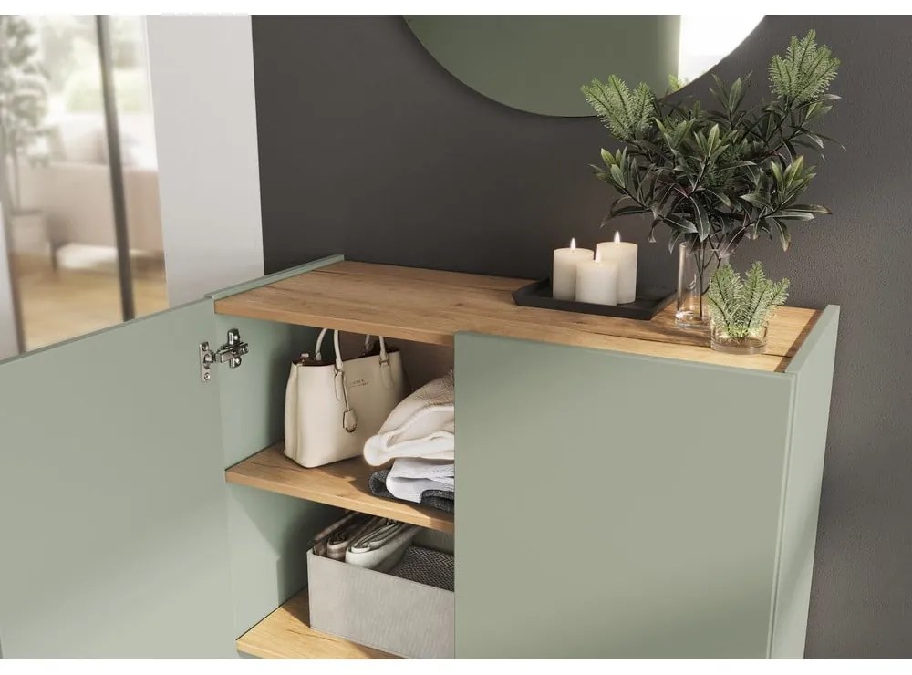 Scarpiera verde chiaro con effetto rovere 74x105x33 cm Alviano – Germania