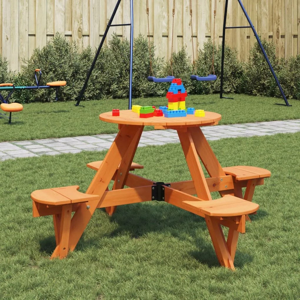 Tavolo Da Picnic Per 4 Bambini Rotondo Con Foro İn Legno Abete /