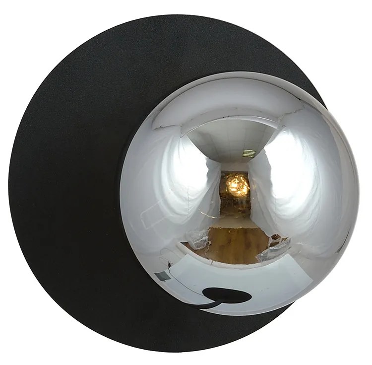 Lampada Da Parete Contemporanea Ippolita 1 Luce In Acciaio Nero E Vetro Fumè