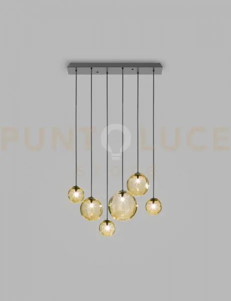 Puppet sospensione l6 ambra trasparente nero opaco 6 luci attacco g9
